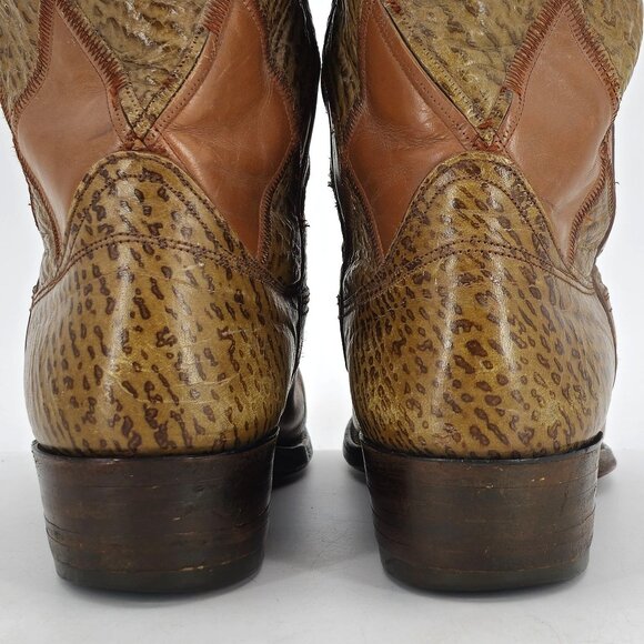Vintage Nocona Boots Exotic Shark skin + Leather Diamond Patchwork Cowboy Men 9D - Picture 9 of 14